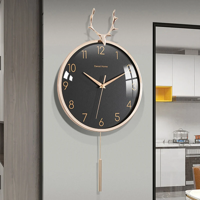 Brass Wall Clock Aesthetic Copper Deer Living Dining Room Restaurant Home Wall Decorations Bedroom Clocks Watch With Pendulum