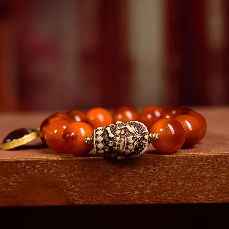 Natural mountain turtle round bead bracelet with a single-loop 
