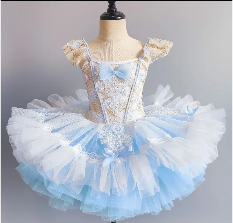 2025年新作 バレリーナ フェアリー プロム パーティー コスチューム キッズ ブルー スパンコール フラワードレス ガールズ ダンスウェア 体操 バレエ チュチュドレス