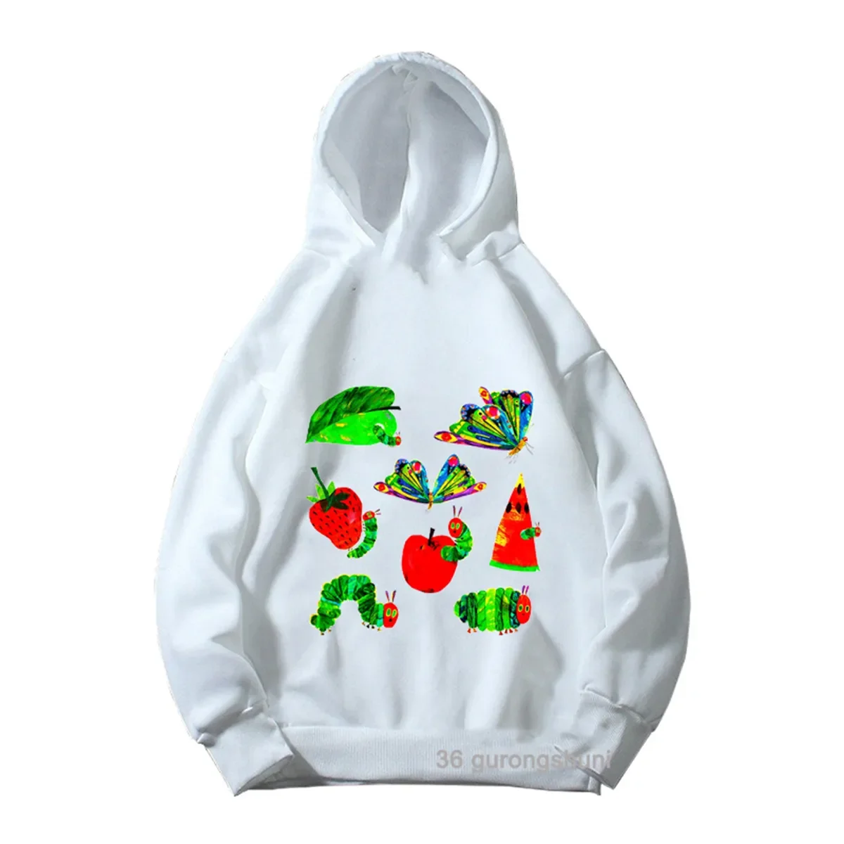 

New Boys Hoodie Cute Assorted Of The Very Hungry Caterpillar Cartoon Print Girls Hoodie Funny Kids White Long Sleeve Sweatshirt