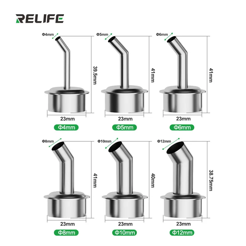 RELIFE – buse à Air chaud série 861, buse thermique courbée à 45 degrés, 4/5/6/8/10/12MM, forte étanchéité, sans fuite d'air