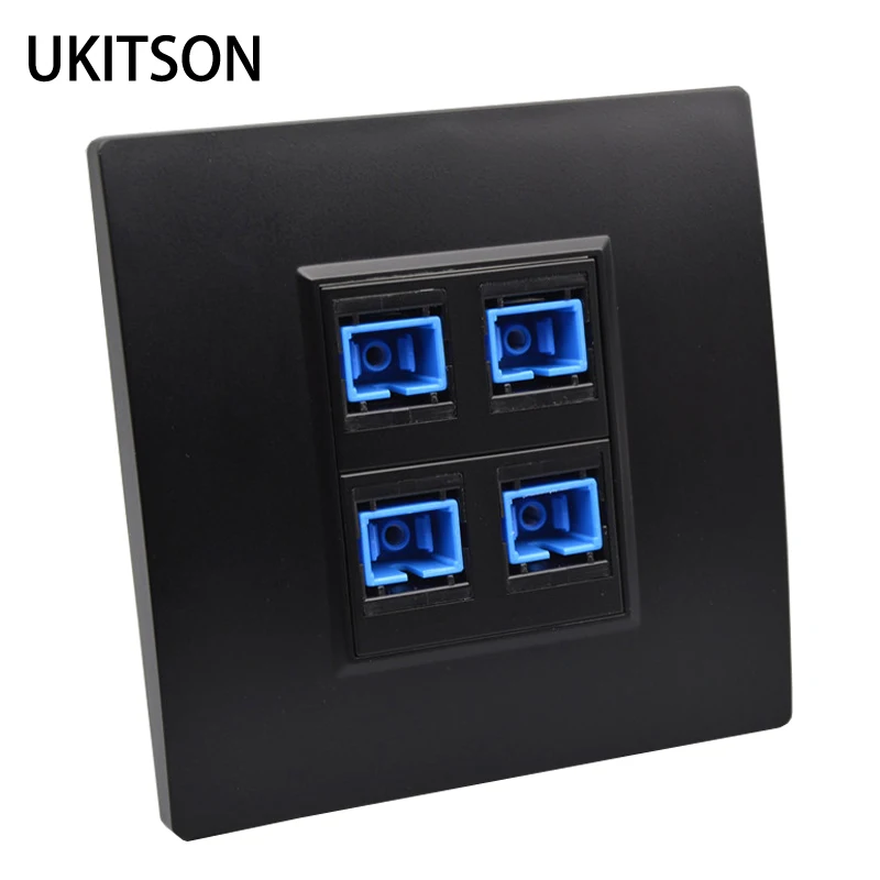 Black Color 4 Ports SC-SC UPC Faceplate Wall Panel Female SC Optical Fiber Connector Socket Outlet Plug 86x86mm