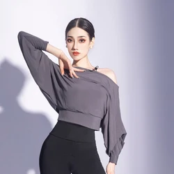 2021 New Sexy Top Latin Dance Tops For Women Loose Long Sleeved Practice Clothes Chahcha Samba Latin Dance Clothes Wear DN7845