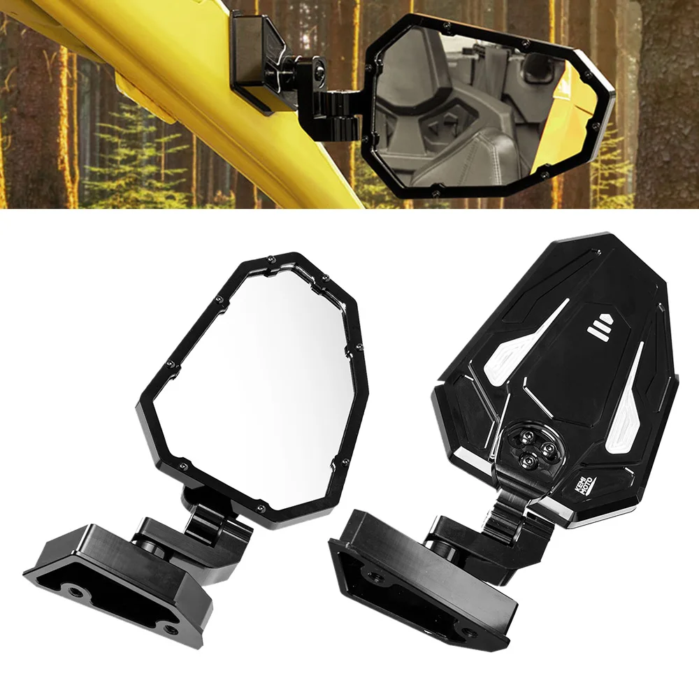 UTV Side Rear View Mirrors Aluminum For Can-am Maverick R X RS 2024 Enhanced Visibility Safety Adjustable Angles Folding Mirror