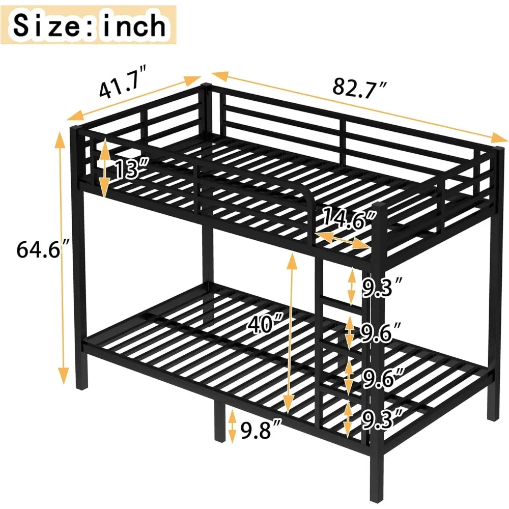 سرير بطابقين معدني مزدوج مقاس XL للبالغين/الأطفال عالي التحمل مع درابزين وسلم #2