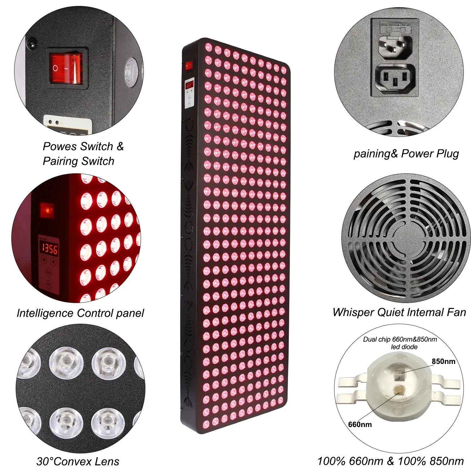 Timer 1500W Custom Led Panel Face Beauty Full Body Red Blue Light Therapy Panel