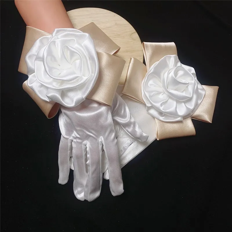 

Women's Elegant Floral White Satin Glove Female Spring Summer Vintage Sunscreen Driving Photograph Glove R382