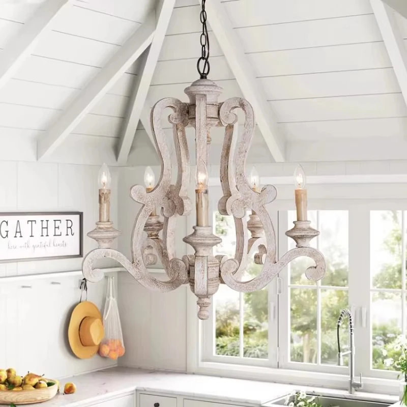 Farmhouse Wooden Chandelier For children's Room Bedroom Suspension Light Antique Hanging Lamp American Retro Loft Ceiling lamp