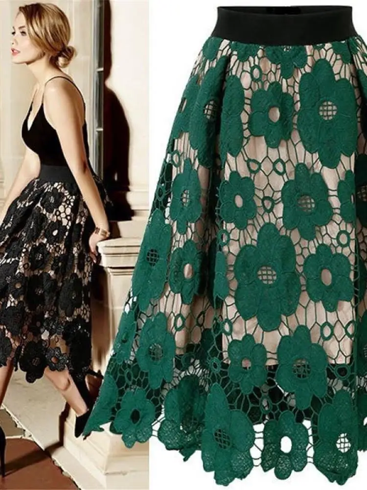 

Faionable Lace f-length Skirt with Elastic Waist Cleanfit Sle A-line Versatile Quali Brand Ciwalk PVC Material