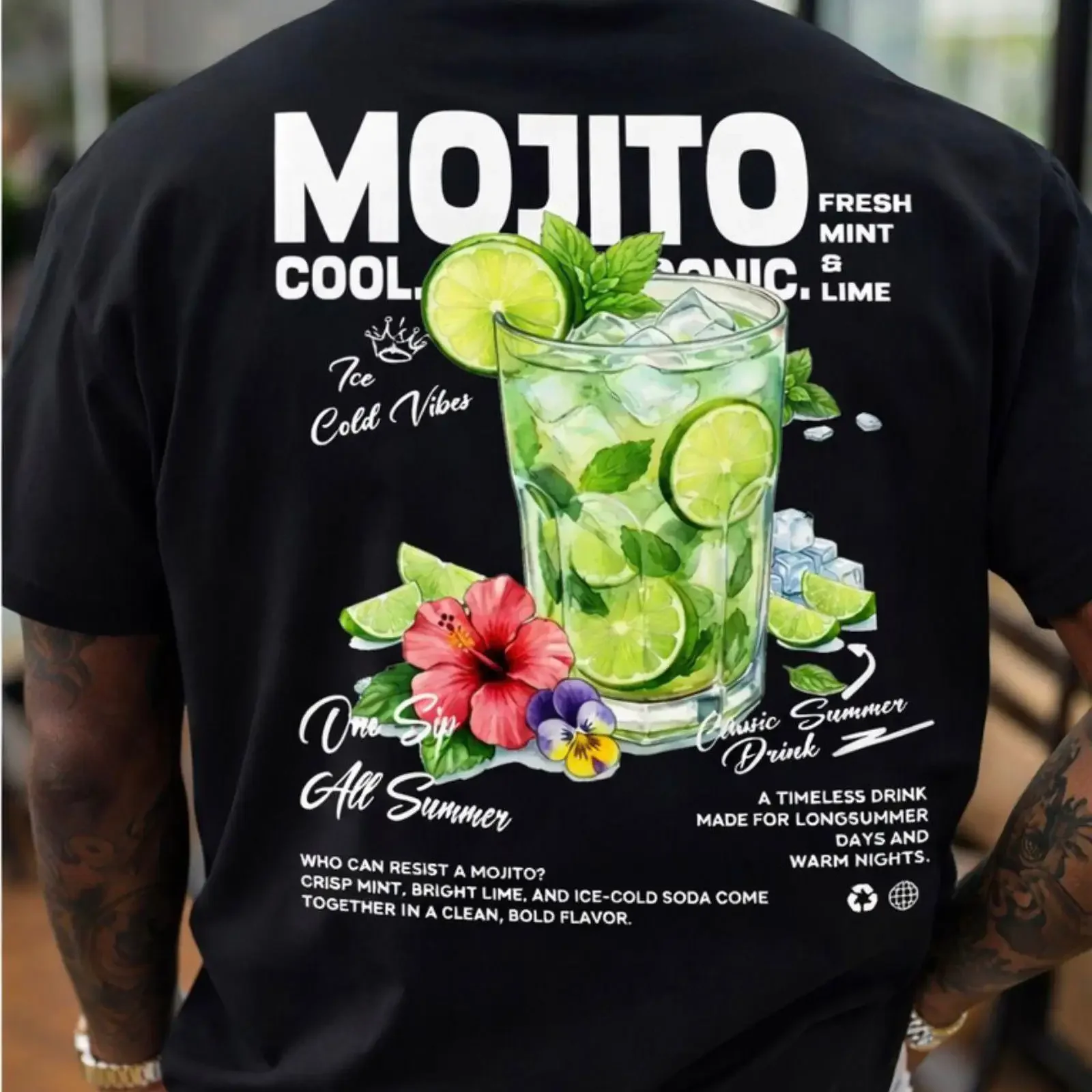 Mojito T Shirt Men Summer Vibes Cocktail Print Fresh Mint Lime Design Streetwear vintage Washed Soft Comfortable Stylish
