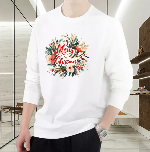 

Футболка мужская осенняя повседневная удобная футболка для бега с длинными рукавами и графическим рисунком Merry Christmas Basic Bsketball Футболка с принтом Эстетическая