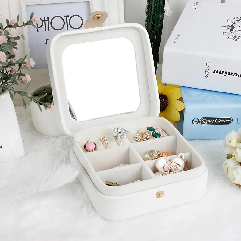 Simple Solid Color Single Layer Portable Jewelry Storage Box Ring Earring Necklace Storage Box Mini Travel Jewelry Storage Box