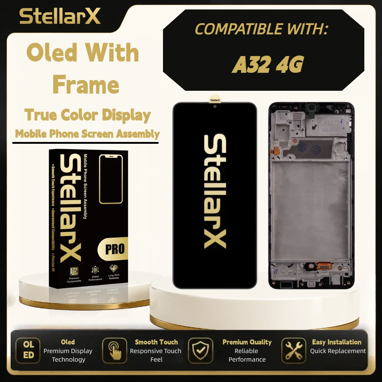 StellarX Display for Samsung A32 4G Oled with Frame Screen Replacement  with free tools OLED Display Assembly Repair Parts ﻿