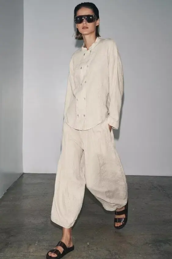 BB6660 2025 automne nouveaux vêtements pour femmes mode tempérament polyvalent lin col rond chemise à manches longues veste 4043011