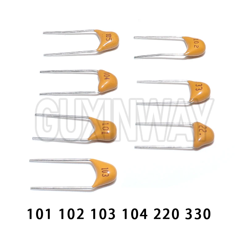 100 Uds condensador monolítico 101 102 103 104 105 220 330 50V 100PF 1NF 10NF 0,1 UF 22/33P 100nf 22PF 33PF 2,54mm multicapa