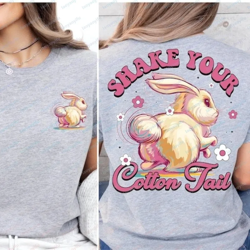 Easter Shake Your Cotton Tail Graphic O-neck Tops Happy Easter Cute Bunny T-Shirt Fun Festival Clothes for Women Ropa Mujer Tee