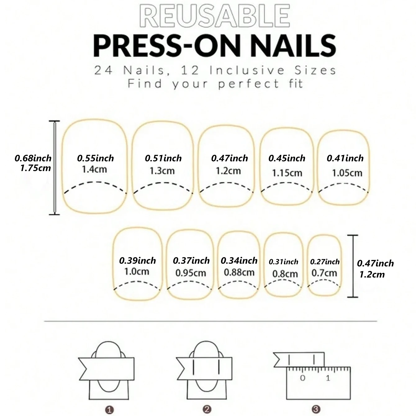 24 قطعة من الأظافر الفرنسية القصيرة مع 1 جيلي و1 مبرد أظافر
