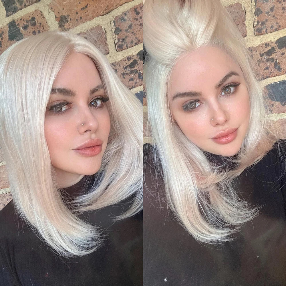 Snow White Pure Platinum Silky Straight Soft Hairs Highest Quality Brazilian Human Hair Full Lace Wigs Super Cute Bob Wig 150%