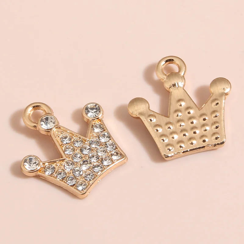 10pcs Gold Color 18x16mm Lovely Enamel Crown Crystal Charms Princess Pendant Fit DIY Jewelry Making Handcrafted Accessories