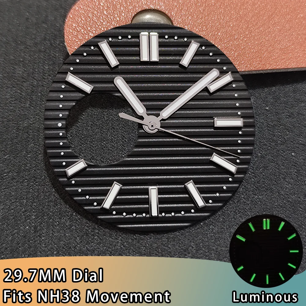 หน้าปัดนาฬิกาแบบเปลือย NH38 ขนาด 29.7 มม. พร้อมเข็มนาฬิกา เรืองแสงสีเขียว เหมาะสำหรับกลไกนาฬิกา NH38 อุปกรณ์เสริมนาฬิกา เครื่องมือซ่อม