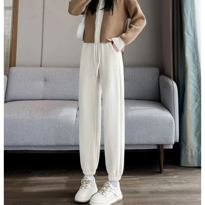 Solid Color Sanitary Pants, Leg Binding , Women's 2024 New High Waisted Slimming Cropped Pants, Loose Casual Pants