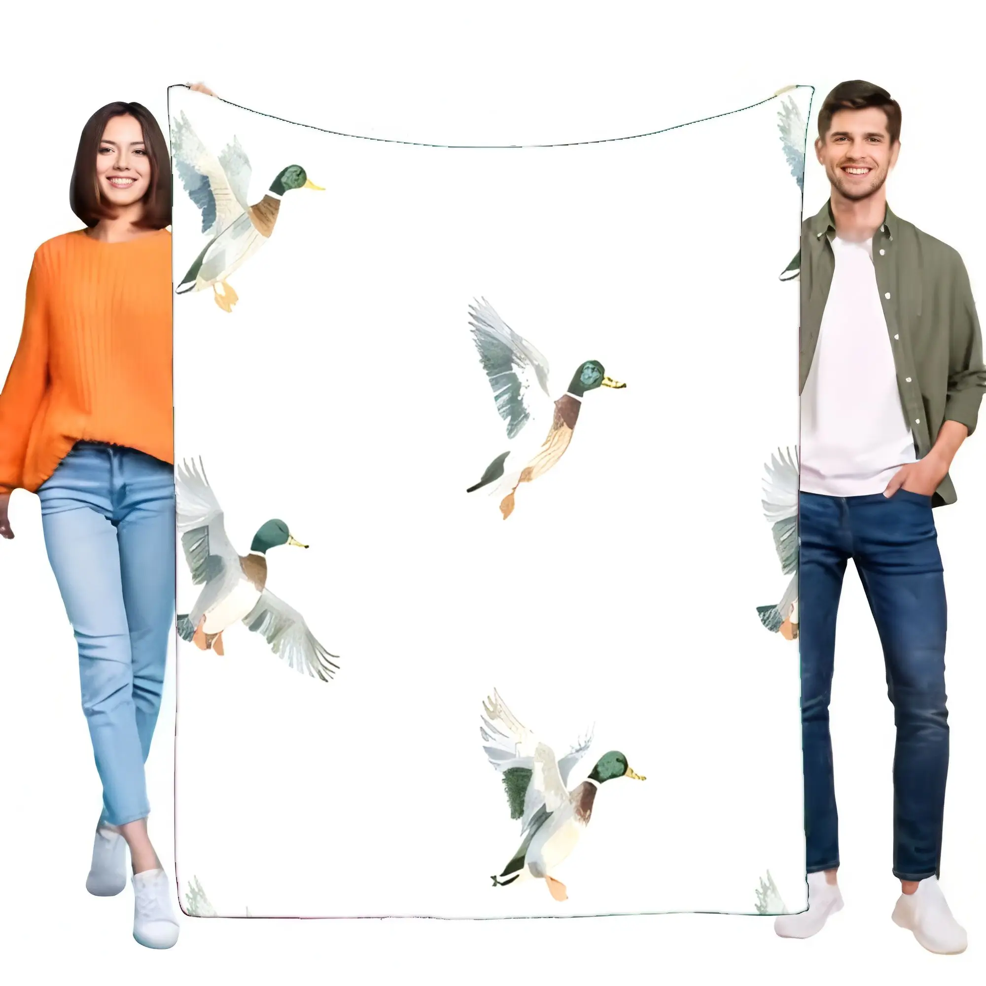 Flying Mallard Duck Watercolor Blanket Soft Flannel Throw for Bed Sofa Cozy Wildlife Nature Theme Home Decor Gift for Bird Lover