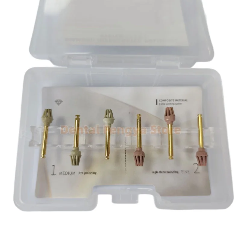 6Pcs/Box Dental Rubber Polisher 2-Step Diamond Impregnated Polishers Occlusion Composite Resin Spiral Flex Wheel Brush P2 1.0