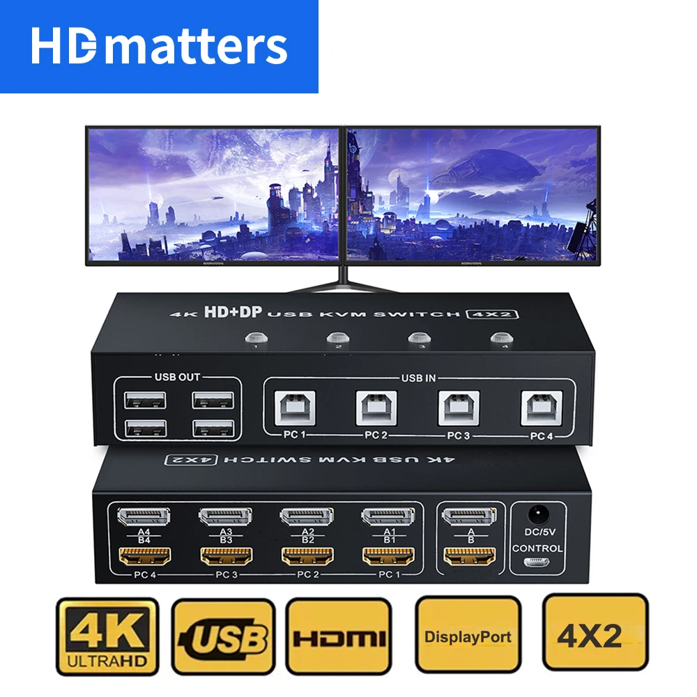 Displayport HDMI KVM Switch dual monitor 4X2 2X2 HDMI Displayport USB KVM Switch Dual Display DP HDMI USB Switch KVM Switcher