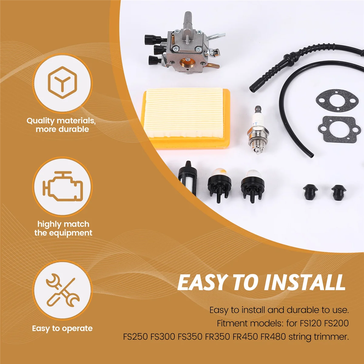 Kit de réparation de carburant pour carburateur, filtre à air, ampoule, adapté pour Stihl FS120, FS200, FS250, FS300, FS350, FR450, coupe-bordures