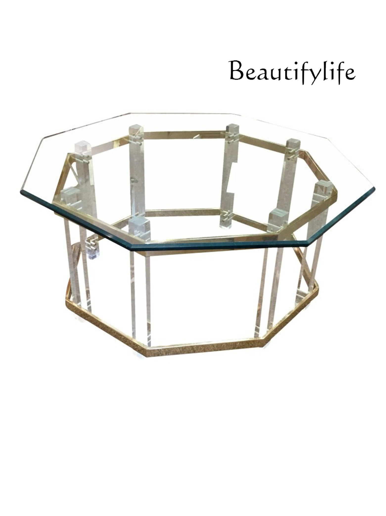 Post-Modern Simple Acrylic Tea Table Light Luxury Polygon Creative Tempered Glass Coffee Table Living Room