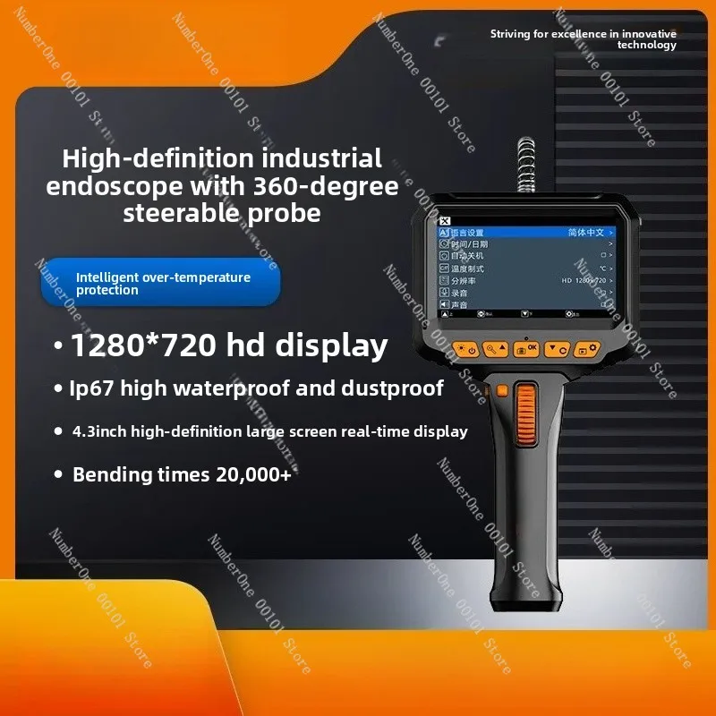 360 Rotating Endoscope HD Camera Borescope For Auto Car AC Pipe Engine Inspection With LED Lights Waterproof Flexible Tube Scope