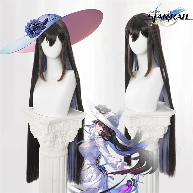 Game Honkai: Star Rail Constance The Dahlia Adult Cosplay Wig Long Black Hair Halloween Women Men High Heat Resistant Wigs Prop