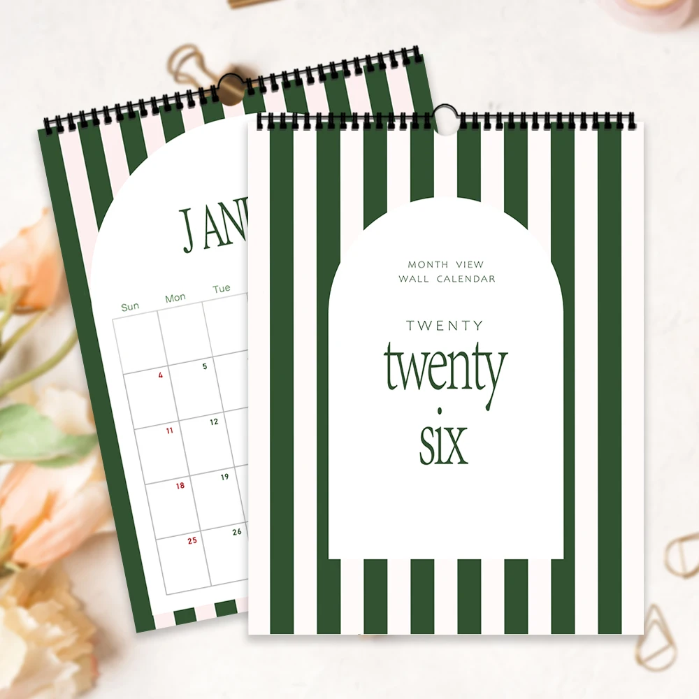 Calendario de pared 2026, diseño de rayas simples, 12 diseños hermosos, planes mensuales, regalo perfecto para cumpleaños, Navidad, Año Nuevo, 1 ud.