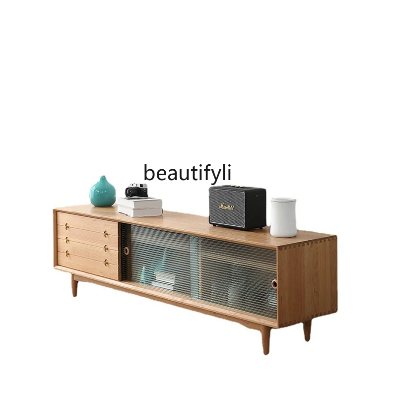 

Living Room Solid Wood TV Cabinet Combination C- Seat Nordic and Japanese Style Cherrywood Modern Simple Small Apartment Log