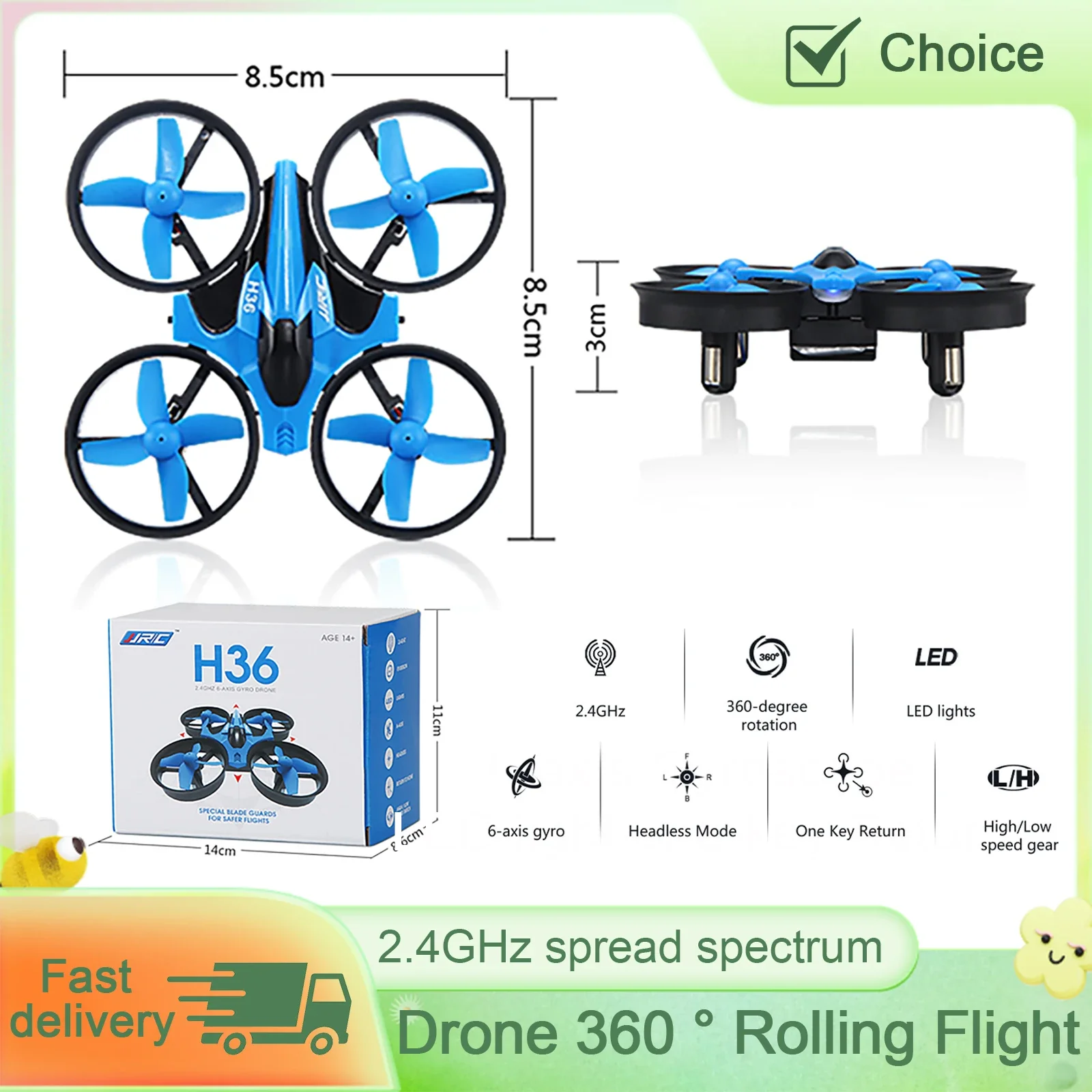 Mini drone UFO de 2,4 GHz: modo sin cabeza de 6 ejes, 360 ° Flips y control remoto LED, juguete de avión con retorno de una tecla, regalo para niños