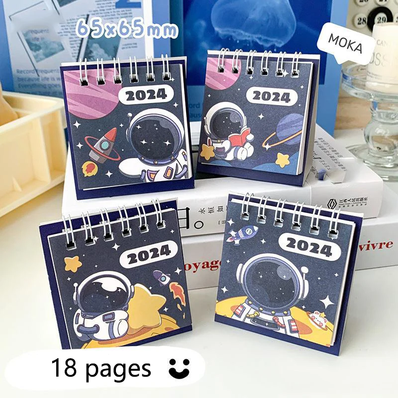 2024 Mini Loose Leaf Ring Calendar Creative Cartoon Desktop Calendar Student Date Record Calendar Book Decoration Ornaments Gift