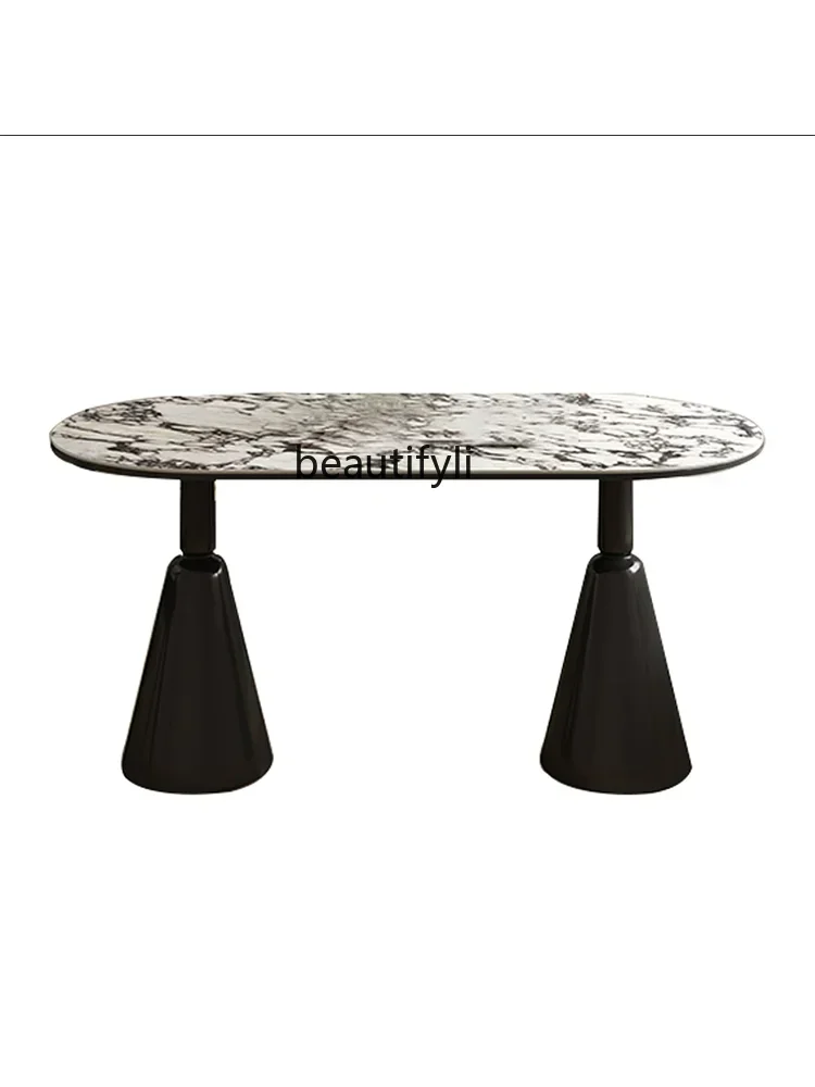 R11 French Holy Cup Dining Table Calacatta Purple Marble Pattern Solid Wood Stone Plate Dining Table and Chair