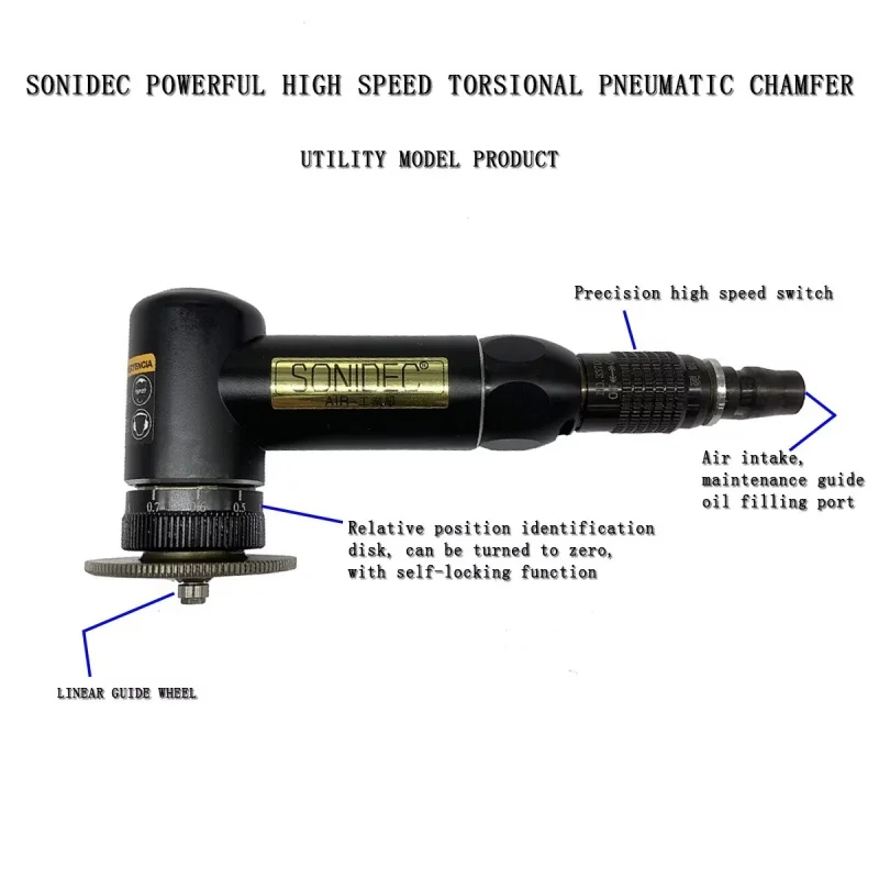 Sonidec High-Torque Pneumatic Chamfering Tool 36800 RPM Beveling Deburring for Multiple Materials for Mold Steel PVC-Edge