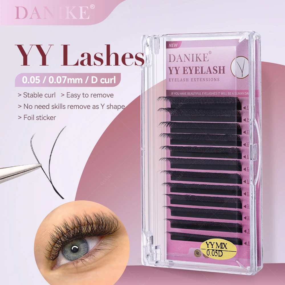 DANIKE-Faux-cils doux en forme de YY pour salon, extensions de cils, boucles D, mélange naturel, fournitures, épaisseur 0.05mm, épaisseur 0.07mm, 8-15mm, 2 boîtes