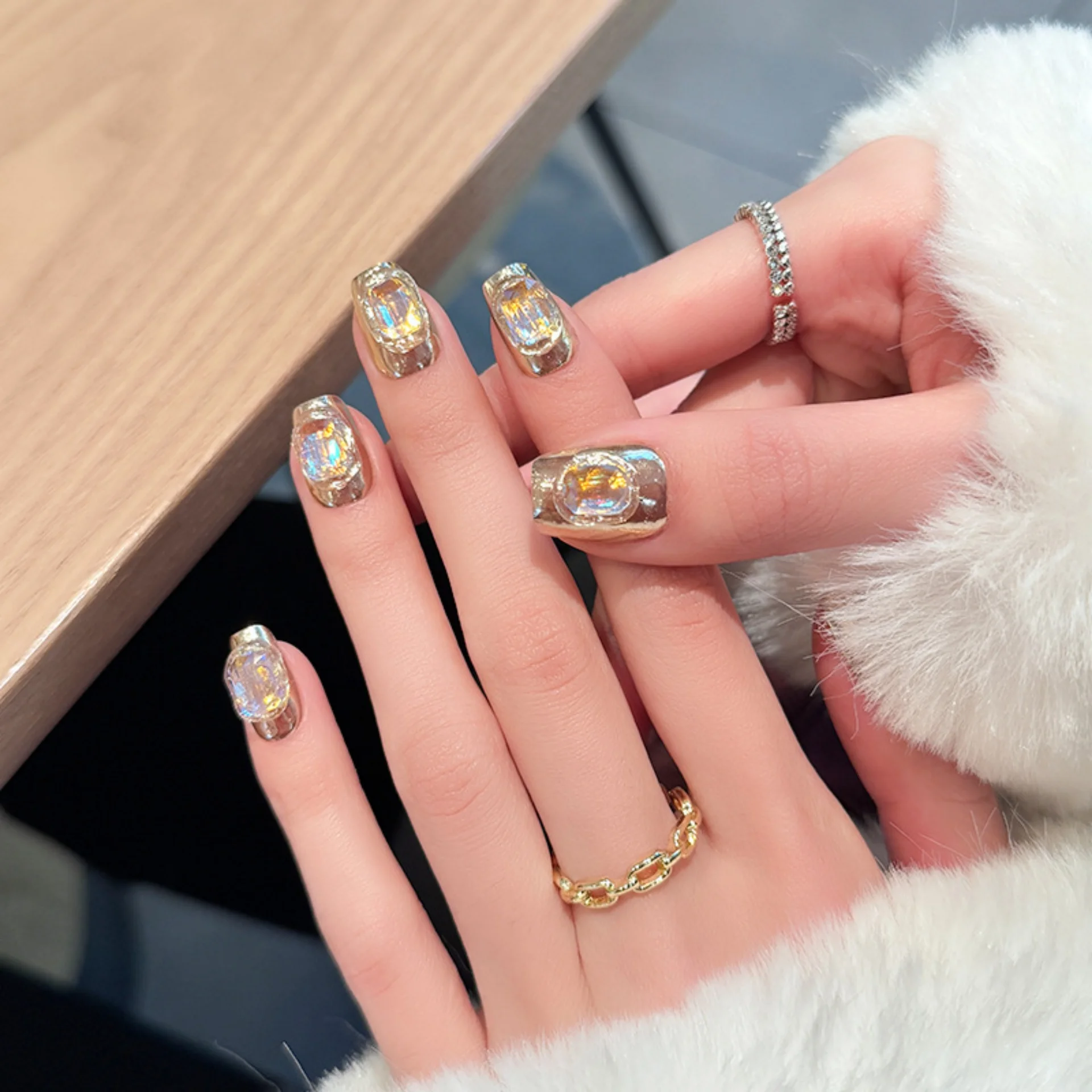 10 قطعة فتاة حار اليدوية رسومات أظافر صناعية أورورا الملونة قصيرة مربع اضغط على الأظافر نصائح الماس وهمية مسمار مجموعة الباليه مانيكير