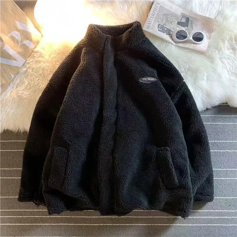 autumn and winter new love lambswool cotton-padded jacket double-sided collar jacket couple loose jacket warm Y2K