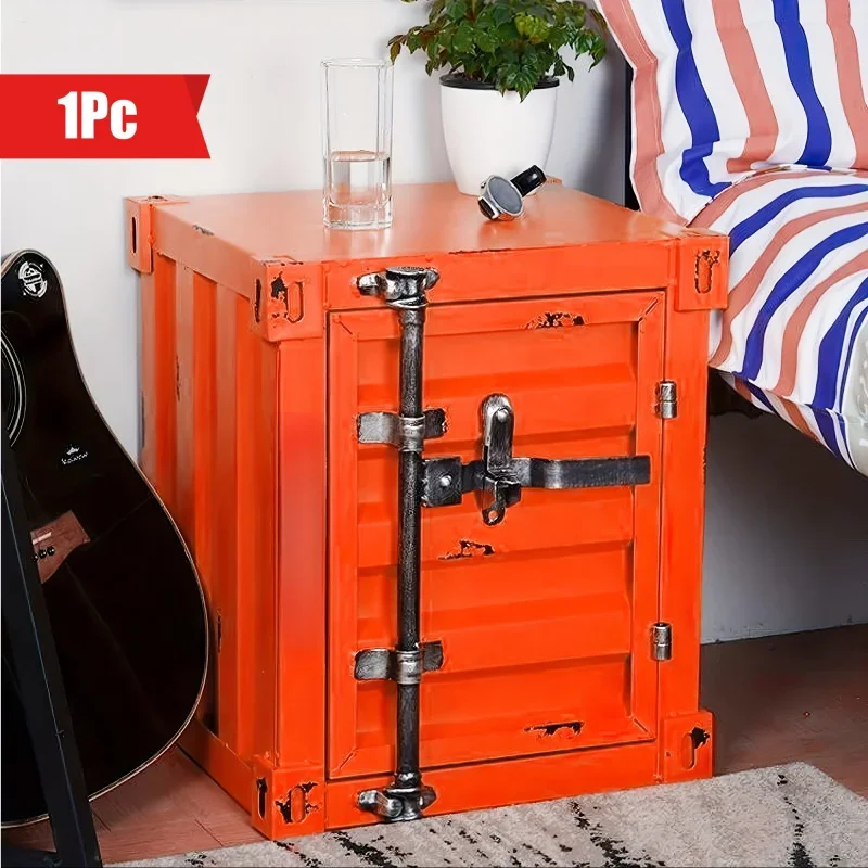 1pc 1 Door/2 By Industrial Container, Side Table, Retro Bedside Table, Storage Cabinet With Door And Lock