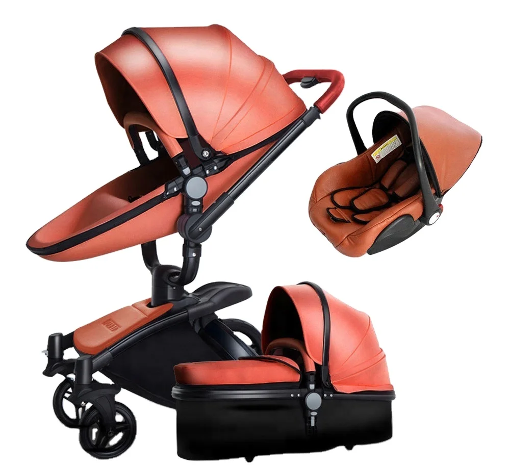 Wholesale Luxury 3 in 1 Aluminum Baby Pram High Quality Aulon Leather Travel System Foldable Portable with Big Rear Wheel-AB906