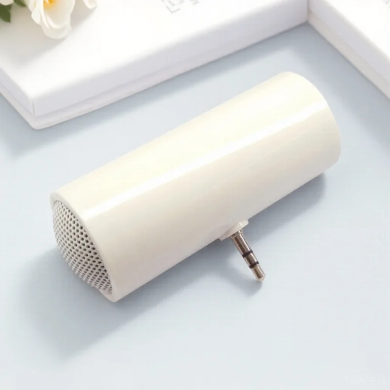 

1 Mini 3.5Mm Plug-In Portable Stereo Phone Tablet Mp3, Compact Size White Audio Jack Powered By Aaa , Mini Speaker For
