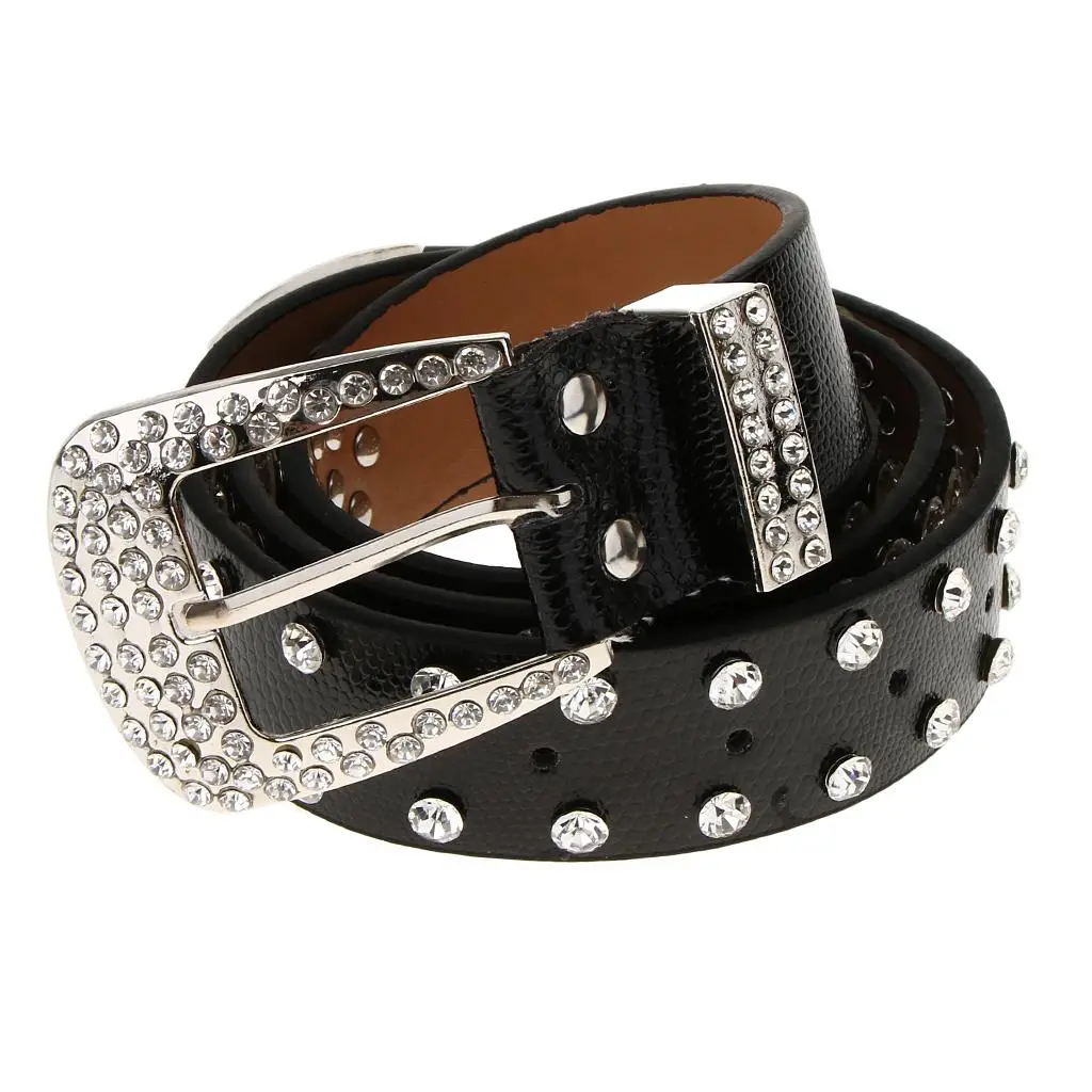 Punk Rhinestone Crystal Women's Leather Belt Waistband Waist Strap