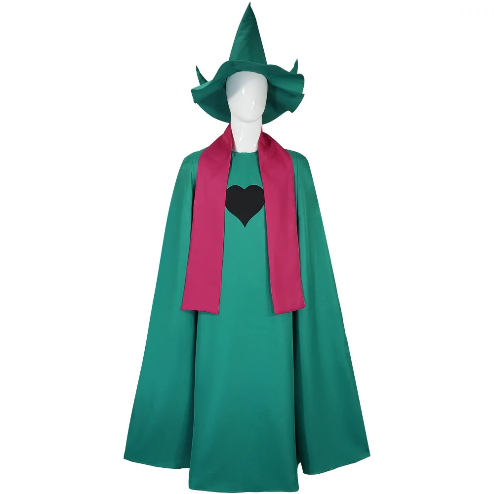 Halloween Deltarune Prince Ralsei Full Cosplay Set Wigs Ears Glasses Horn Wizard Hat Pointed Tip Outfit Green Robe