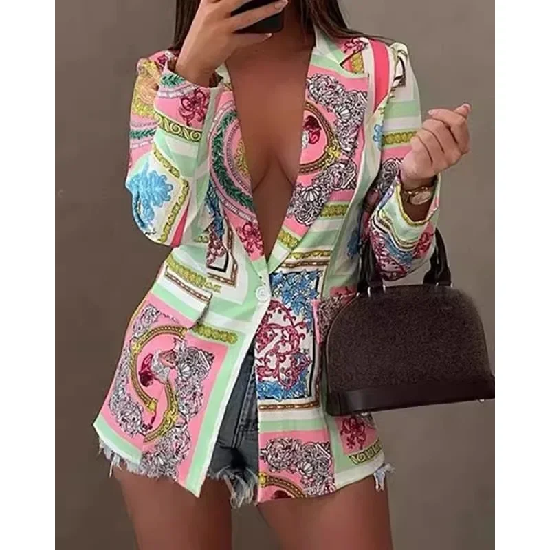 Long sleeved fashionable and sexy printed suit jacket top fashionable trend versatile and practical wear