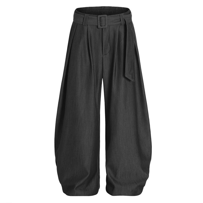 

Summer Men's Casual Trousers Solid Color Blet Design Pleated Loose Bottom All-match Straight Leg Male Pants Simple