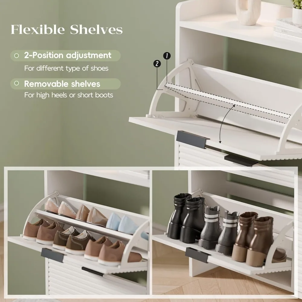 

46.5" W Fluted Shoe Storage Cabinet, Shoe Cabinet with 4 Flip Drawers, Narrow Wood Shoe Rack Cabinet, Customized