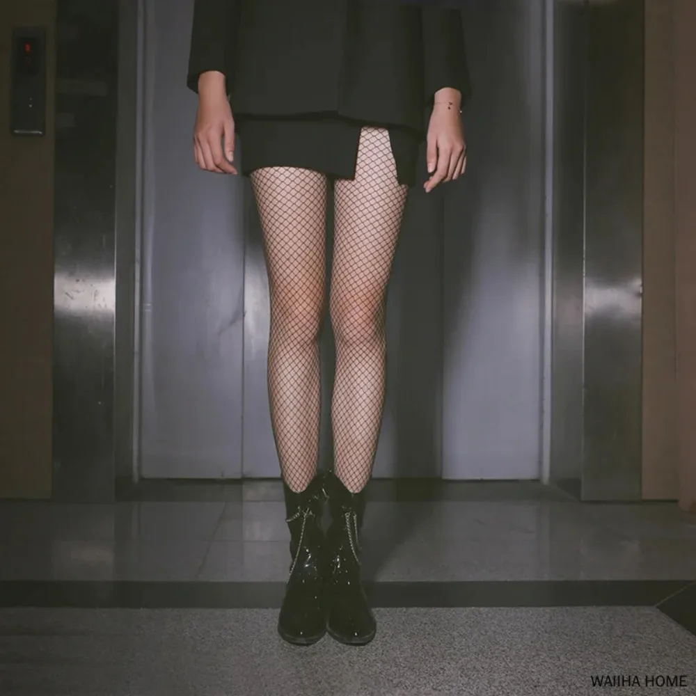 Bas résille noirs Sexy antidérapants pour femmes, ajouré, serré, haut au-dessus du genou, bas longs en dentelle pour femmes